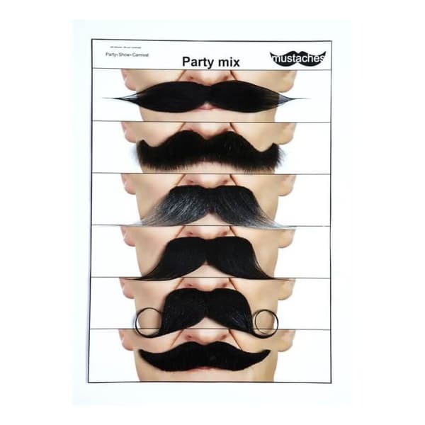Set med 6 olika mustascher - Förklädnader - Olika modeller - Herr - Svart och Flerfärgad