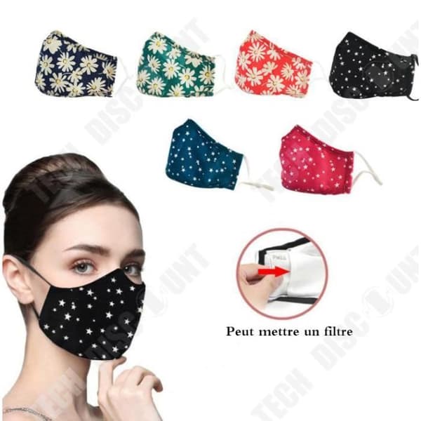 Tvättbar blommig tygmask för kvinnor - TEKNISK RABATT - Daisy - Anti-smog - Röd