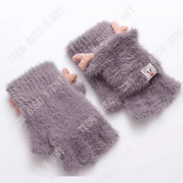 TD® Winter Christmas Älghorn Tecknad Handskar Kvinna Mink Sammet Student Skriva Fingerless Flip Varma handskar