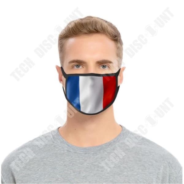 TD® Mask för män och kvinnor Franska flaggan tecknad 3D-utskriftsmask sidentyg