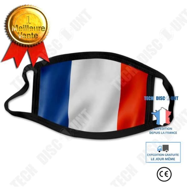 TD® Mask för män och kvinnor Franska flaggan tecknad 3D-utskriftsmask sidentyg