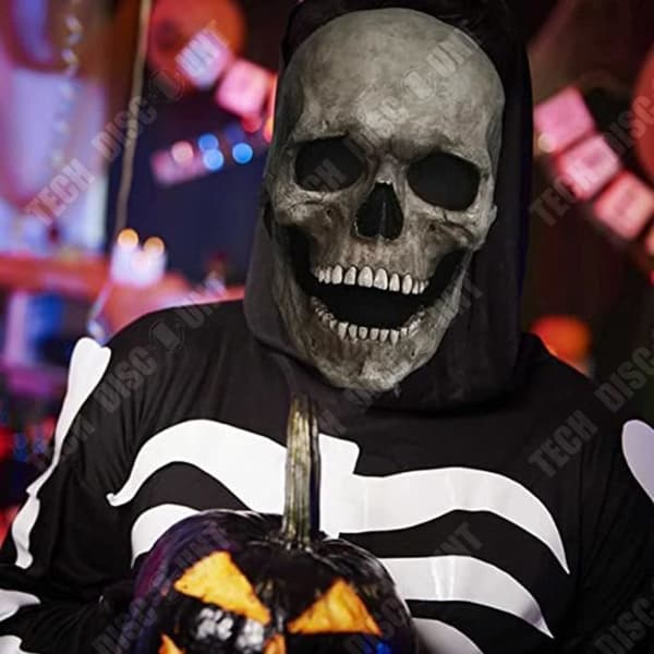 TD® Halloween Skalle Mask Rörlig Mun Skalle Helbensöverdrag Latex Skräckdekoration Simulering Ögonmask med ljus