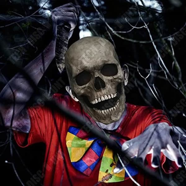 TD® Halloween Skalle Mask Rörlig Mun Skalle Helbensöverdrag Latex Skräckdekoration Simulering Ögonmask med ljus