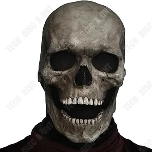 TD® Halloween Skalle Mask Rörlig Mun Skalle Helbensöverdrag Latex Skräckdekoration Simulering Ögonmask med ljus