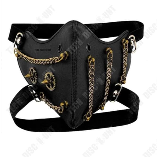 Cyberpunk Steampunk Party Mask i PU-läder för vuxna - TEKNISK RABATT