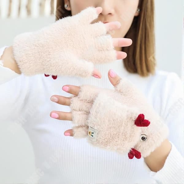 Vinterhandskar för flickor Söta Fawn Flip Faux Mink Stickade Half Finger Dual-use Handskar - TD®