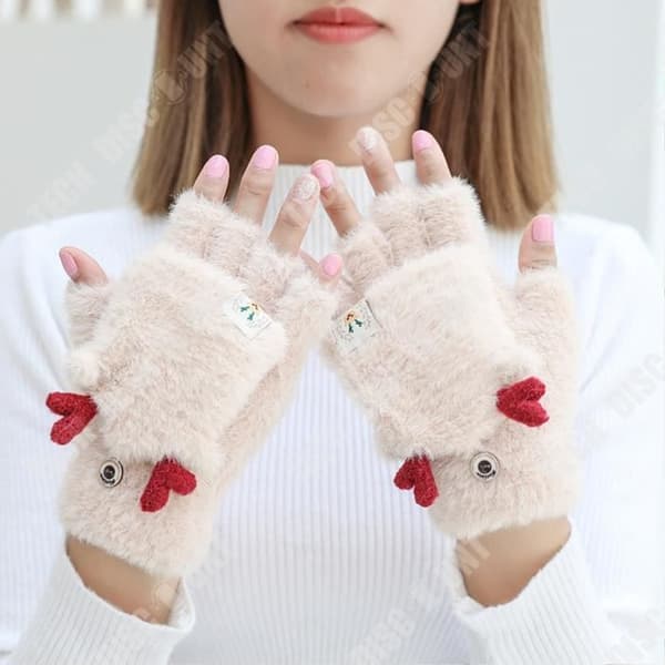 Vinterhandskar för flickor Söta Fawn Flip Faux Mink Stickade Half Finger Dual-use Handskar - TD®