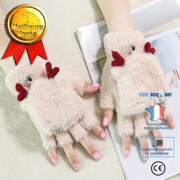 Vinterhandskar för flickor Söta Fawn Flip Faux Mink Stickade Half Finger Dual-use Handskar - TD®