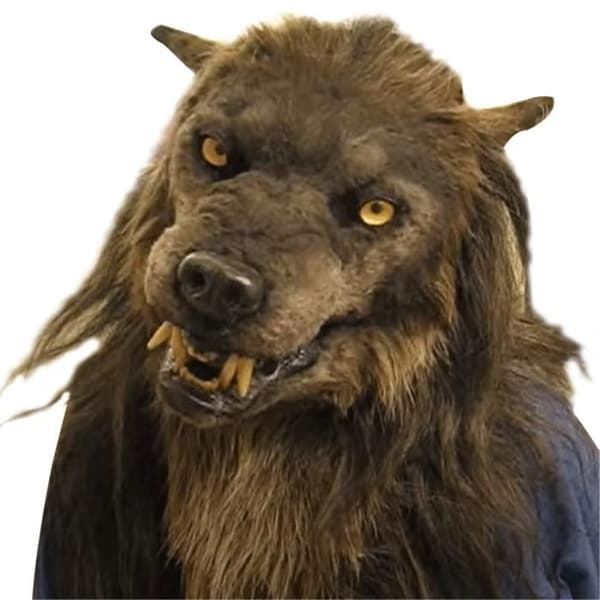 Halloween Mask - Varulvsmask Glödande ögon Öron och rörlig käke för Festival Cosplay Halloween kostym Brun