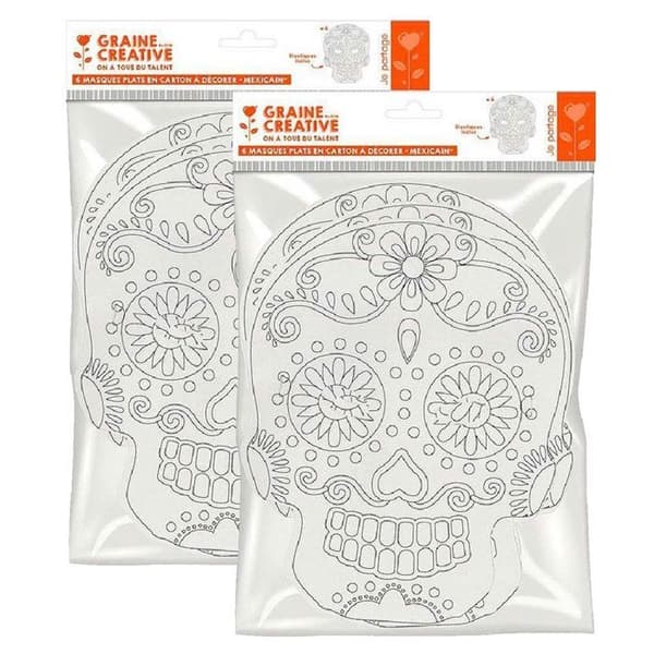 12 platta pappersmasker att färglägga - Mexikansk calavera
