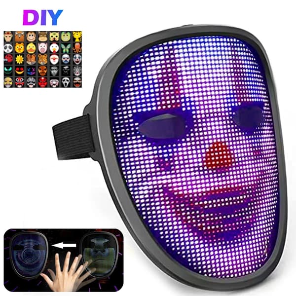 LED Halloween-maske, fuld ansigtsdækning, komfortabel pasform,1 stk.