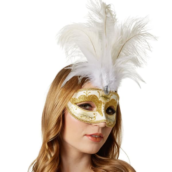 Venetiansk maske med fjer - guld
