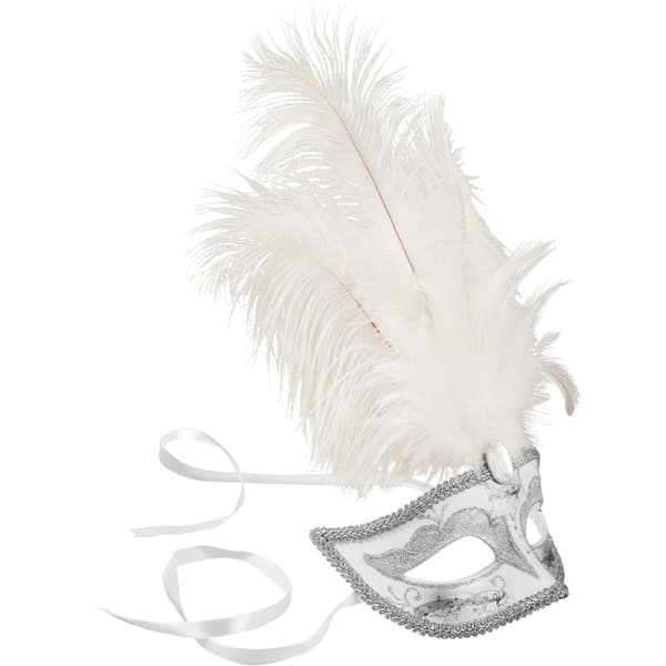 Venetiansk maske med fjer - sølv