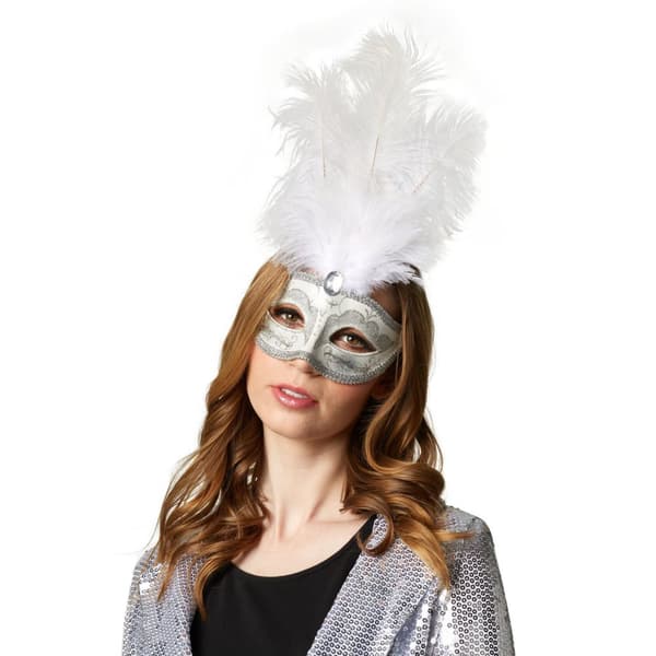 Venetiansk maske med fjer - sølv