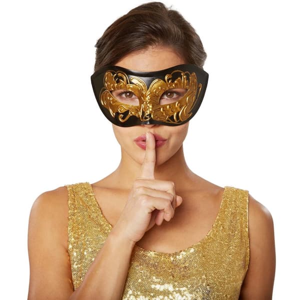 Venetiansk maske med dekoration - sort/guld