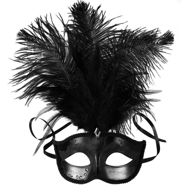 Venetiansk mask med fjädrar - svart