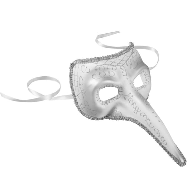 Venetiansk mask med lång näsa och utsmyckningar - silver