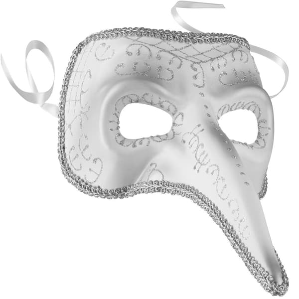Venetiansk mask med lång näsa och utsmyckningar - silver
