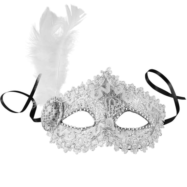 Venetiansk mask med fjädrar på sidorna - silver