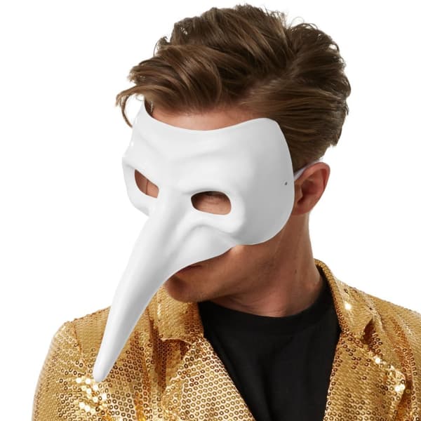 Venetiansk mask med lång näsa - vit