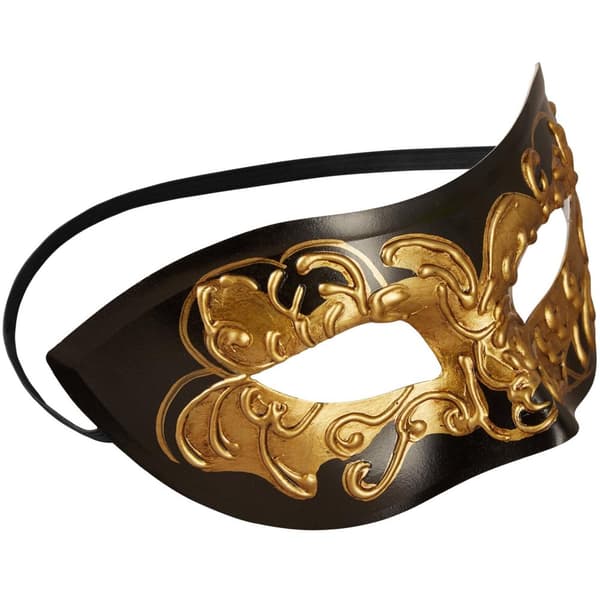 Venetiansk mask med utsmyckningar - svart/guld