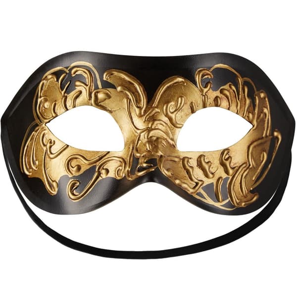 Venetiansk mask med utsmyckningar - svart/guld