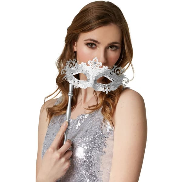 Venetiansk mask med pinne - silver