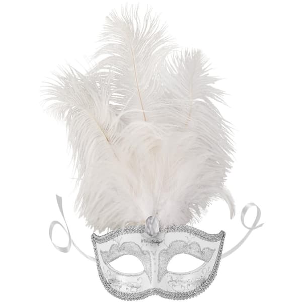Venetiansk mask med fjädrar - silver