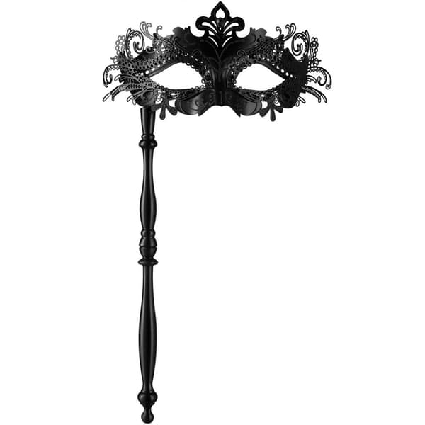 Venetiansk mask med pinne - svart