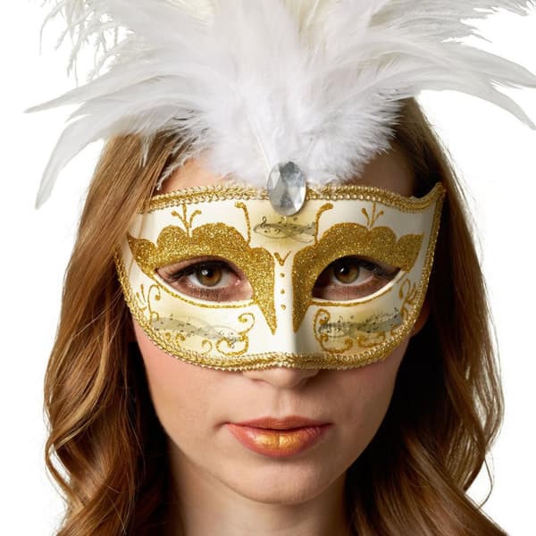 Venetiansk mask med fjädrar - guld