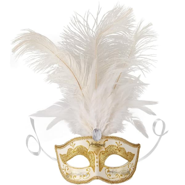 Venetiansk mask med fjädrar - guld