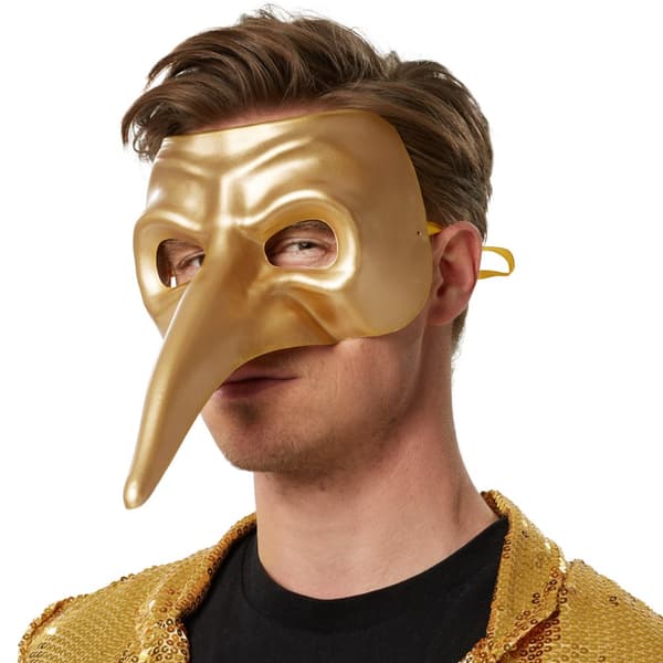 Venetiansk mask med lång näsa - guld