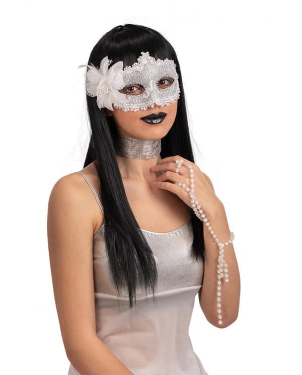 Ansiktsmask - White mask with lace and strass