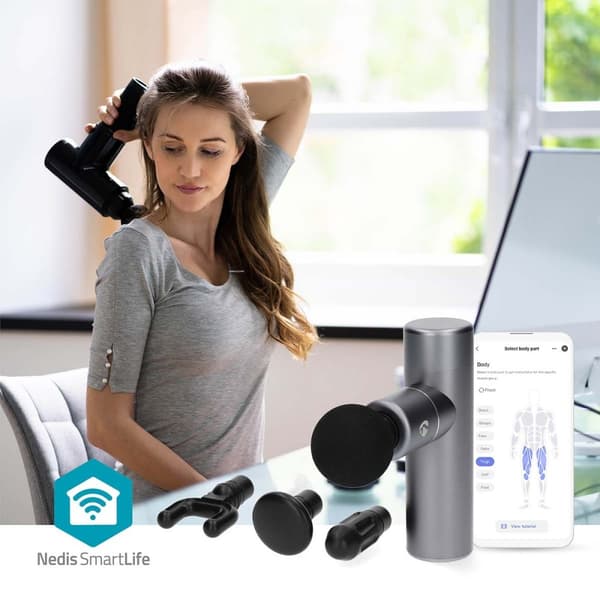Nedis SmartLife Urheiluhierontapistooli | Akkukäyttöinen | N/A | Ladattava | 5 Hierontatilaa | Kartiomainen pää / Kiristysnyörilaukku / Litteä pää / P