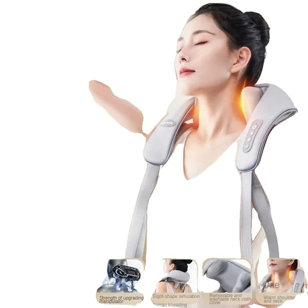 Genopladelig Nakke Massager, 6D Avanceret Massage, Hænderfri Design,Grå -TYPE- C