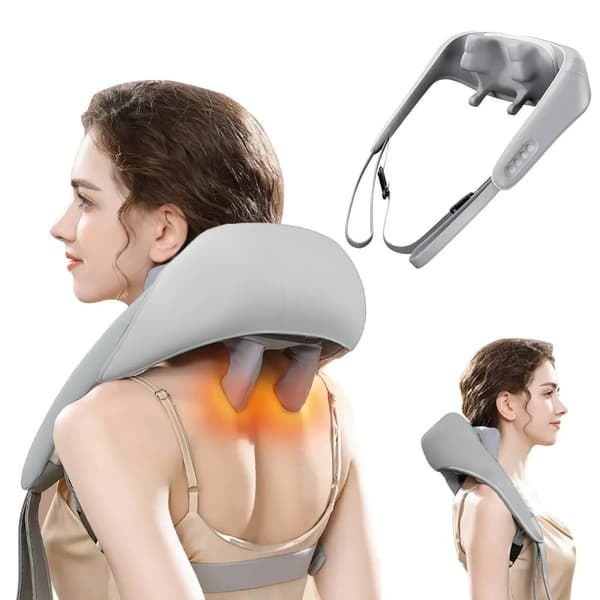Elektrisk nakkemassager, ergonomisk design, justerbare varmeindstillinger,EU Stik, Grå