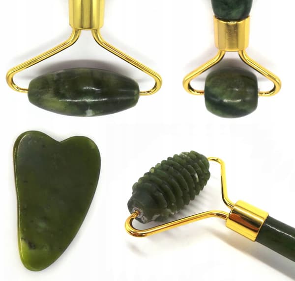 JADEIT ANSIGTSMASSAGESÆT 2x RULLER+GUA SHA
