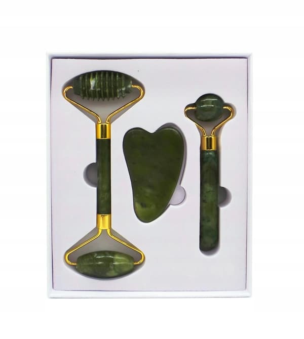 JADEIT ANSIGTSMASSAGESÆT 2x RULLER+GUA SHA
