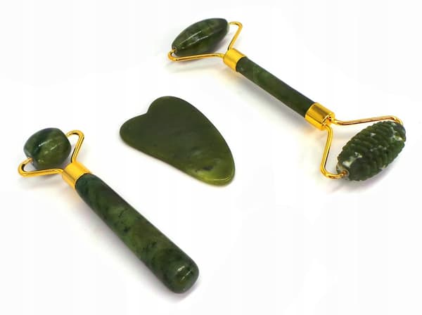 JADEIT ANSIGTSMASSAGESÆT 2x RULLER+GUA SHA