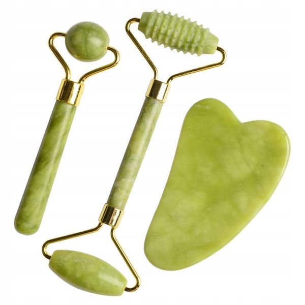 JADEIT ANSIGTSMASSAGESÆT 2x RULLER+GUA SHA
