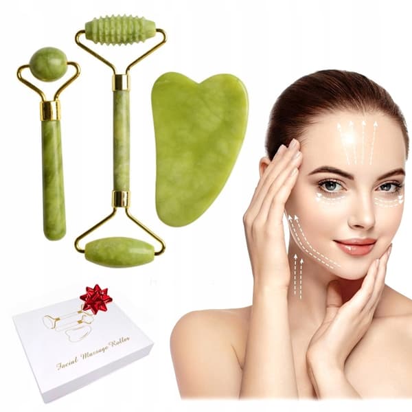 JADEIT ANSIGTSMASSAGESÆT 2x RULLER+GUA SHA