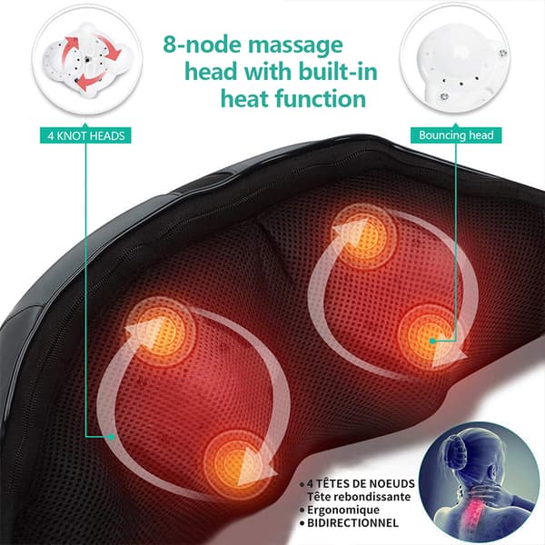 Shiatsu-kaula- ja hartiamassageri, lämmitystoiminto, syvä vaivausmuotoilu,EU-pistoke, 220V
