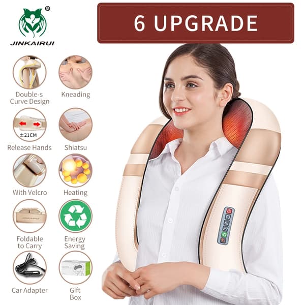 Shiatsu-kaulahierontalaite, infrapunalämmitys, kannettava muotoilu,EU-pistoke, Norsuvalkoinen