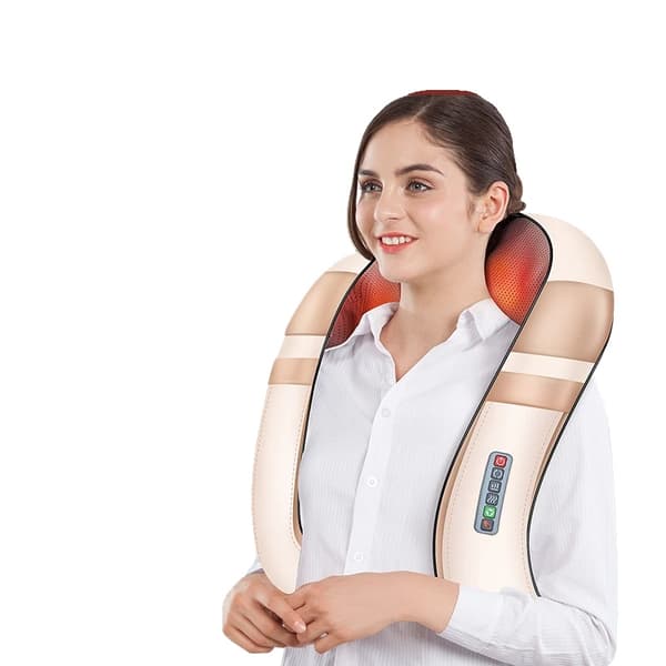 Shiatsu-kaulahierontalaite, infrapunalämmitys, kannettava muotoilu,EU-pistoke, Norsuvalkoinen