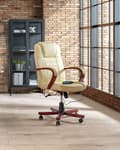 Miniatyrbild 2 av 11: Massagestol Beige läder Svängbar Gaslift Justerbar höjd med hjul Ergonomisk Modernt kontor