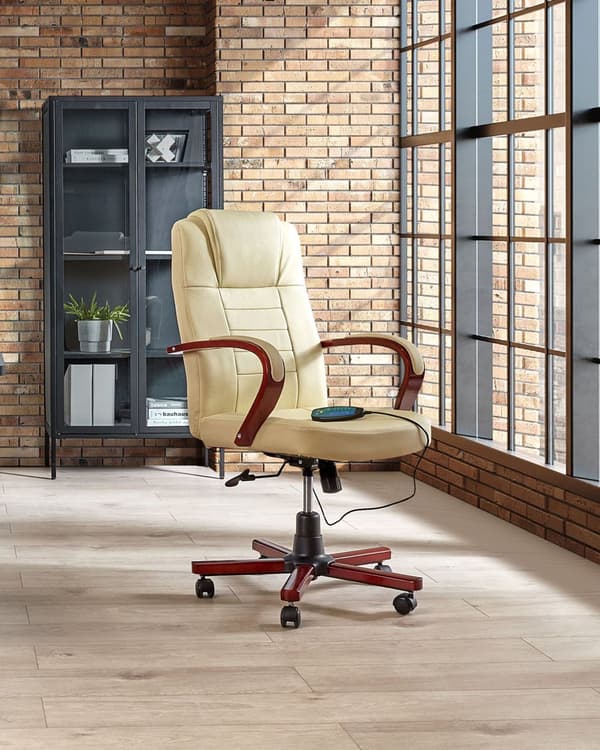 Massagestol Beige läder Svängbar Gaslift Justerbar höjd med hjul Ergonomisk Modernt kontor