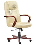 Miniatyrbild 1 av 11: Massagestol Beige läder Svängbar Gaslift Justerbar höjd med hjul Ergonomisk Modernt kontor