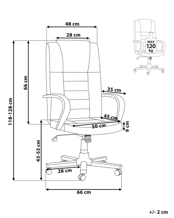 Massagestol Svart läder Svängbar Gaslift Justerbar höjd med hjul Ergonomisk Modernt kontor