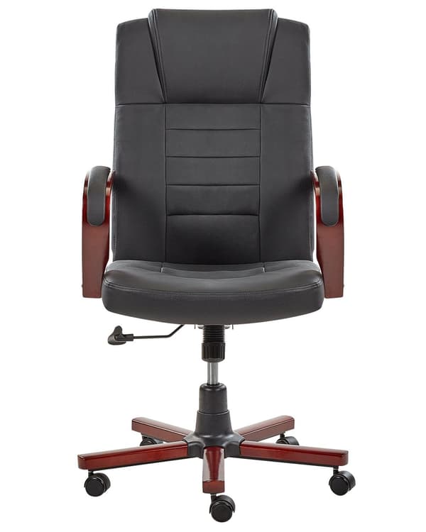 Massagestol Svart läder Svängbar Gaslift Justerbar höjd med hjul Ergonomisk Modernt kontor