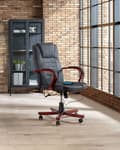 Miniatyrbild 2 av 11: Massagestol Svart läder Svängbar Gaslift Justerbar höjd med hjul Ergonomisk Modernt kontor